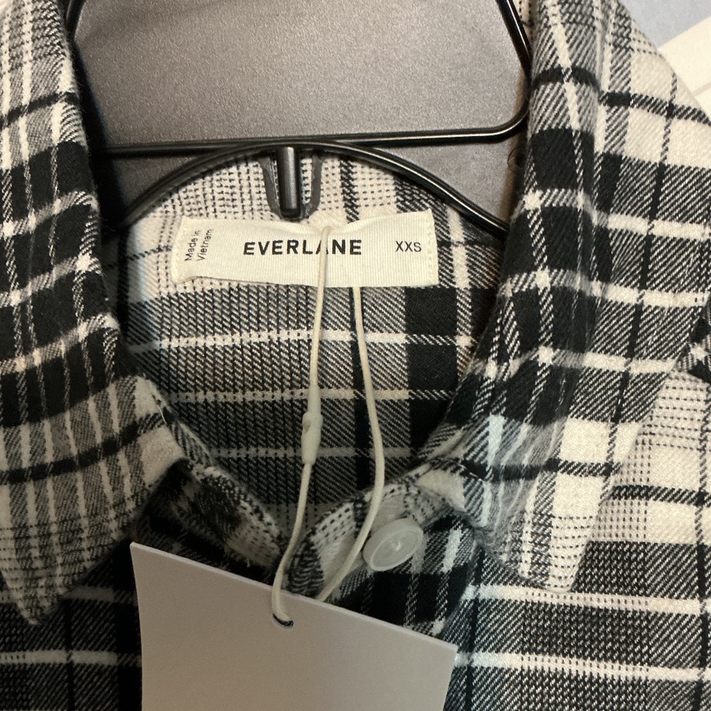 Everlane Boyfriend shirt in Flannel, XXS, black/white plaid, 100% organic cotton
